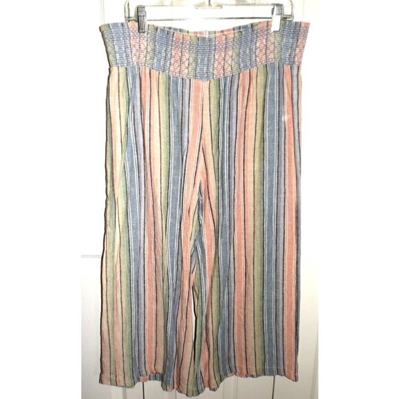 Indigo Rein XL multicolor, smocked waist, high rise, striped, wide leg, cropped - Picture 1 of 5